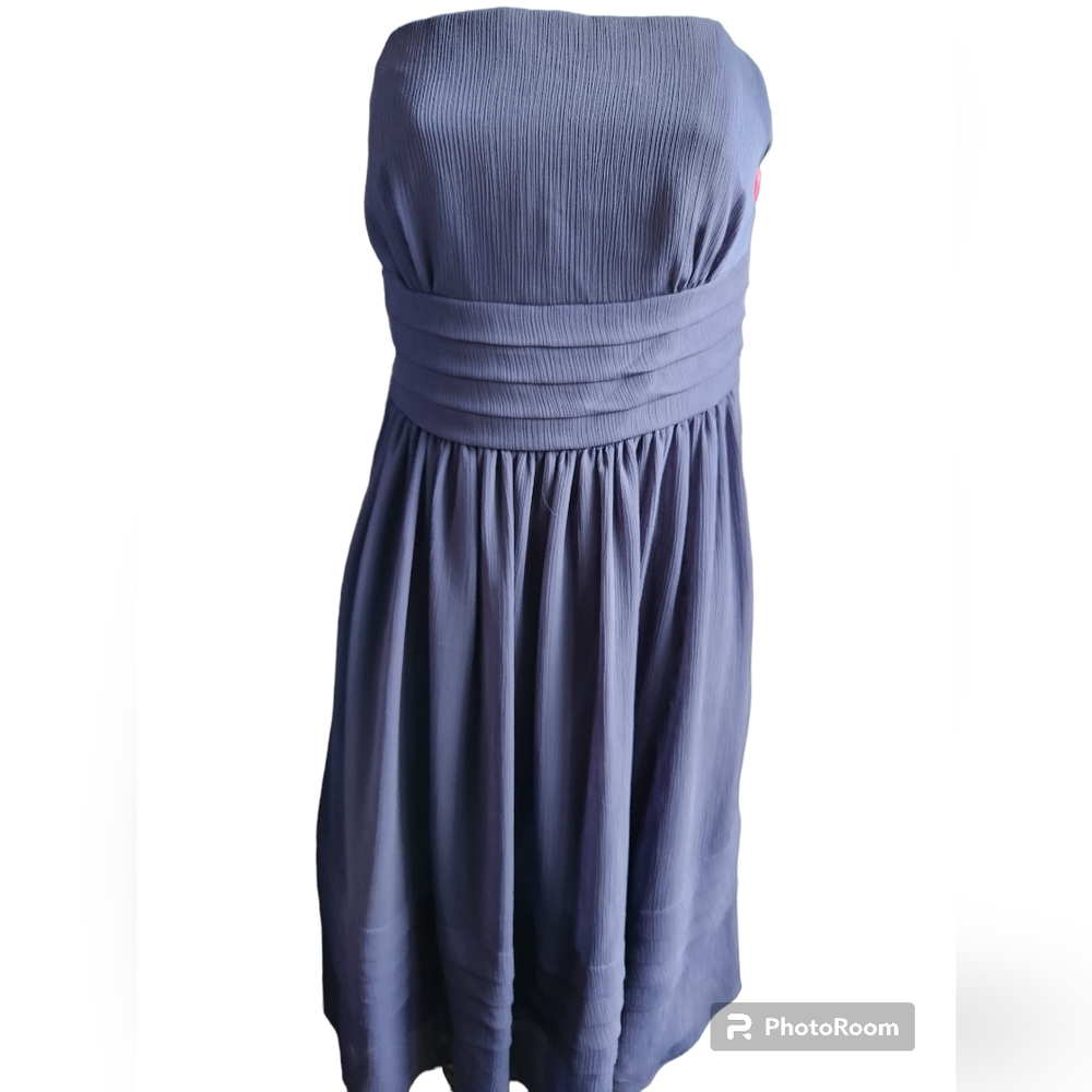 NWT Davids Bridal Strapless Short Crinkle Chiffon Dress Navy Blue Marine… - Picture 1 of 5